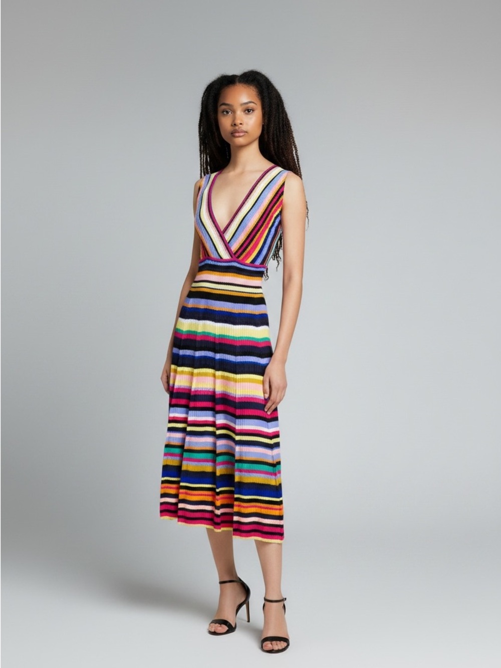 MILLY Multicolor Striped Surplice Knit Midi Dress | Size P or XSmall
